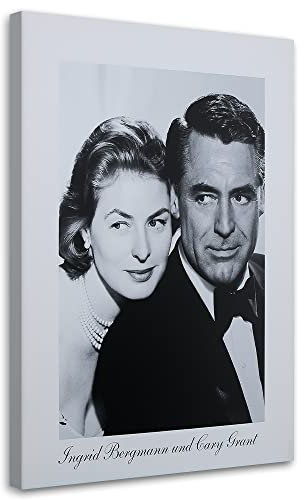 Feeby Bilder 80x120 cm Ingrid Bergmann Cary Grant 1 tlg Modern Vlies Wandbilder Leinwandbilder Bild auf Leinwand Kunstdruck Wand Wanddeko Design Flur Büro Küche Wohnzimmer Film Hollywood schwarz-weiß
