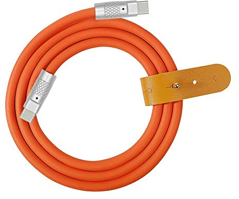 xiwai Cable USB 2.0 naranja de 120 W de alimentación USB-C a USB-C de silicona líquida ultra suave de carga rápida para laptop, tablet, teléfono, 2 m