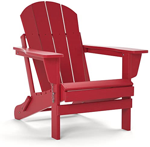 TORVA Adirondack Stuhl aus recyceltem Kunststoff, HDPE, zusammenklappbar, für den Außenbereich, Terrassenstühle, Rasenstuhl, wetterbeständig, Adirondack Stuhl, Rot