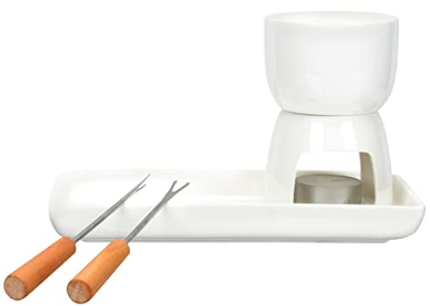 Cusstally Ceramic Butter Warmer Fondue Pot: Butter Chocolate Melting Pot Candle Making Pot with Forks and Candle for Melting Chocolate Candy and Candle Making Kitchen supplies