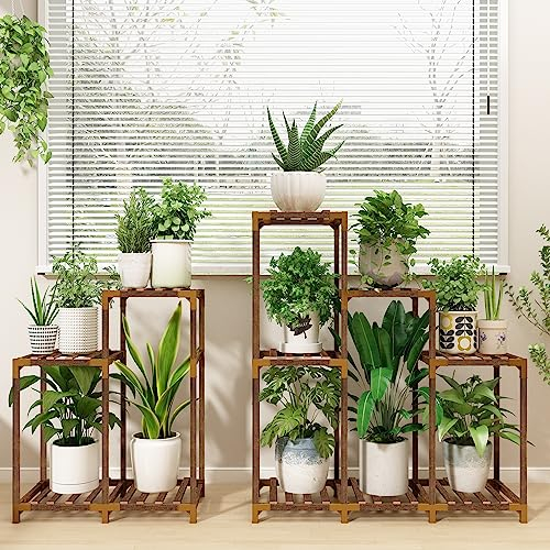 HOMKIRT Pflanzenständer für drinnen und draußen, 11 Etagen, Eck-Pflanzenregal mit verbessertem Platz für hohe Pflanzen, großes Pflanzenregal aus Holz, Leiter, Pflanzen-Organizer für Terrasse, Veranda,