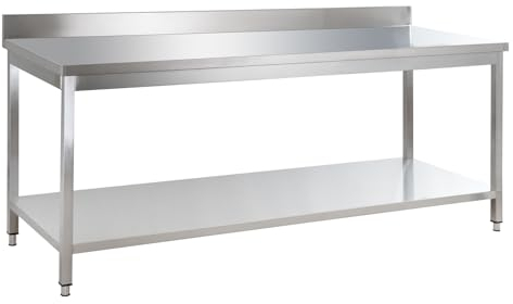 GastroHero Edelstahl Arbeitstisch I Arbeitstisch 200x70 cm mit Grundboden und Aufkantung I Edelstahltisch für Gastronomie I Gasto Tisch AISI 201