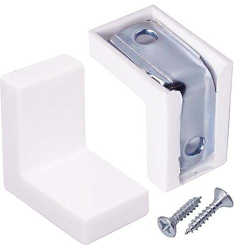 SKIR'CO, 20 staffe per ripiani da 20 x 20 mm, giunzione ad angolo retto in metallo con coperture in plastica bianca, staffe angolari a 90 gradi, viti incluse