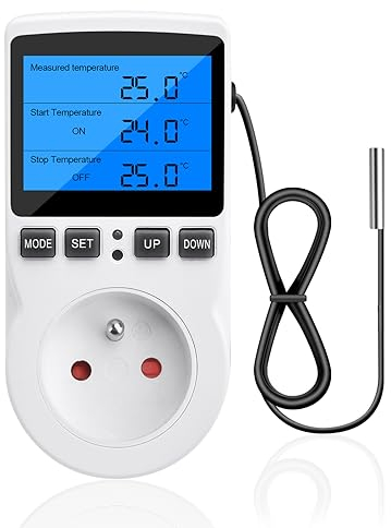 diymore Prise Thermostat, Regulateur Température Numérique, Prise Programmable Digitale avec Sonde, Minuterie Programmable, Prise Thermostat Chauffage pour Frigo Incubateur Serre Ventilateur