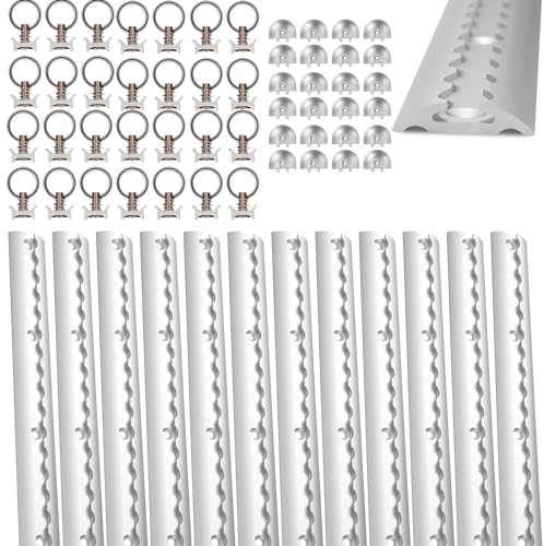 Ansobea Airlineschiene 12x1 m Aluminium,Zurrschienen Runde Halbrunde Form,Airlineschienen Set mit 30 Airlineschienen-Fitting-Ring 24 Airlineschiene Endkappe,für Wohnmobile und LKW,Silber