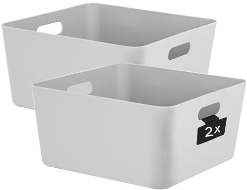 2 x Ordnungsbox mit Beschriftungsclips 15cm hoch GRAU 30x30cm Kunststoff