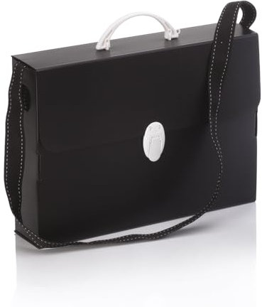 FAVORIT Valigetta Nera in Polipropilene Alveolare con Tracolla Tratteggiata, Formato 27 x 37.5 x 8 cm, con Maniglia Arrotondata e Chiusura di Colore Bianco, Adatta a Contenere Riga da 60 cm