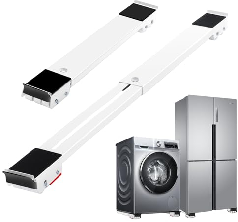 LIAYTRSS Carrello Lavatrice con Ruote, Base Lavatrice con Ruote Regolabile con Freno, Sposta mobili capacità di carico 700kg per Lavatrice, Asciugatrice, Frigorifero 44.5-72cm (Bianca)