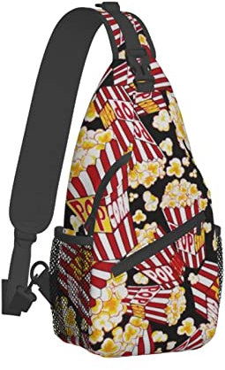 HAHAFU Umhängetasche mit Popcorn-Aufdruck, für Damen und Herren, bedruckt, leicht, bequem, Polyester, Reisen, Outdoor, Crossbody-Tasche, Schwarz , Einheitsgröße