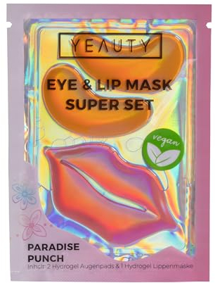 YEAUTY SUPER SET PARADISE PUNCH - EYE und LIP MASK in einem Produkt vereint! Gesichtspflegeset für Augen- und Lippenbereich in einer Anwendung - Retinol, Hyaluron und Ceramide, 1 Set