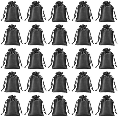 PATIKIL Sachets en Satin avec Cordon de Serrage, Lot de 30 Sacs de 6x8 Pouces pour Cadeaux de Mariage, Emballage de Mini-Cadeaux pour Anniversaire, Noël, Fête de Bijoux, Noir