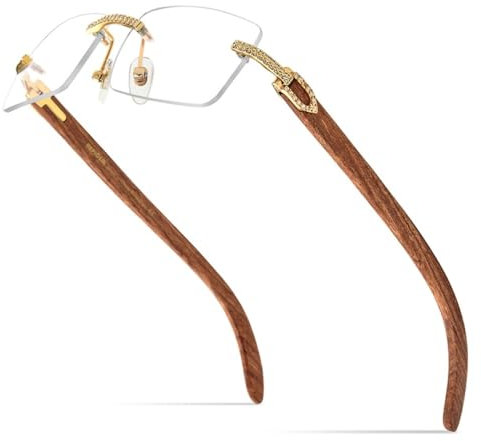 MUTYNE Brille für Herren, quadratisch, luxuriös, Diamanten, üppig, randlos, Brillengestell, Damen, Holz, Einheitsgröße