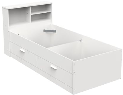 Vente-unique - Bett mit Bettkasten + Lattenrost - 90 x 190 cm - Weiß - Boris