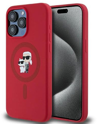 CG Mobile Karl Lagerfeld KLHMP15XSCMKCRHR Hülle für iPhone 15 Pro Max 6.7 Rot hardcase Silicone Karl & Choupette Ring