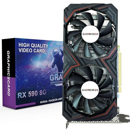 SHOWKINGS Scheda grafica Radeon RX 590 GME, 8 GB GDDR5 2304SP 256 bit 1340 MHz GPU scheda grafica per computer, interfaccia HDMI DP DVI, supporta schede video fino a 8K per PC