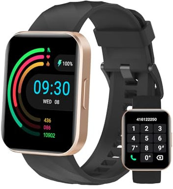 Dakofied Montre Connectée Homme Femme Appel Bluetooth Podometre Cardiofrequencemetre Oxymetre Montre Sport Etanche IP68 Cycle Menstruel Suivi Sommeil Notification pour Android iOS (Or Noir)