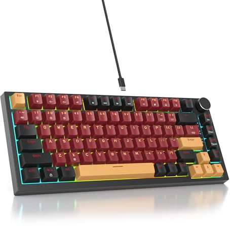SbocKeeb Custom Gaming Keyboard 75 Percent Hot-Swap, Wired Mechanical RGB Keyboard with Seal and Sound Absorbing Pads Programmable American QWERTY V400 Red Samurai
