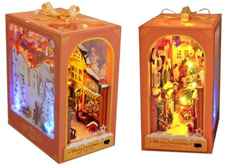 CreativeBlocker Christmas Book Nook Kit - Christmas Mini Houses Kit, DIY Miniatur Haus, 3d Puzzle Weihnachten, diy set erwachsene, Weihnachten Deko, Geschenk für Weihnachten (170PCS)