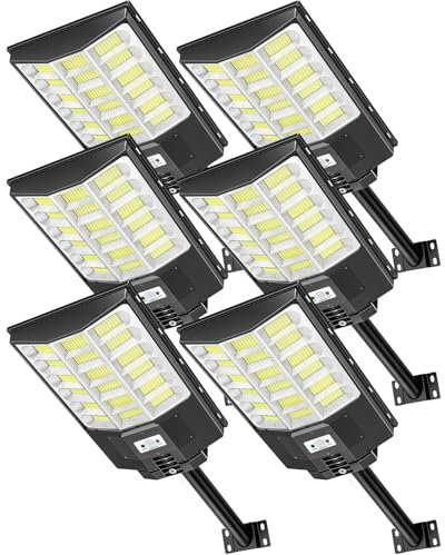 Sararoom Farolas Solares 1000W | 6500K Focos LED Exterior | Impermeable IP65 Farola Energía Solar con Sensor de Movimiento y Control Remoto, Luz de Seguridad para Camino Terraza Patio Garage, 6Pcs