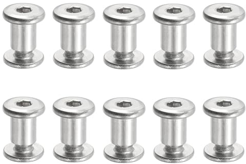 PATIKIL Hex Chicago Screws, 10 Set Binding Screw Posts M6 x 10 mm Connecting Hex Drive Socket Cap Bolt Nuts for Scrapbook Leather Belt Album Photo Furniture Repair, Silver