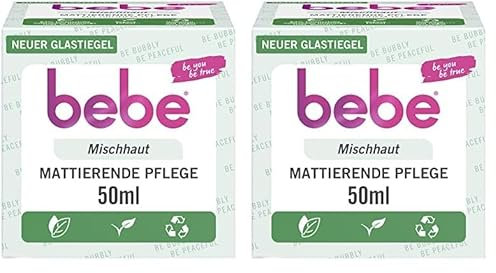 bebe Mattierende Pflege (50 ml), mattierende Gesichtscreme für Mischhaut mit grünem Tee, leichte Feuchtigkeitscreme für das Gesicht (Packung mit 2)