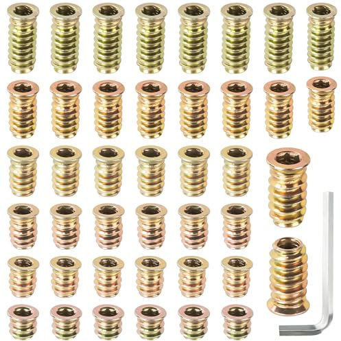 Prebarfun 80 Piezas Tuercas para Madera, Remaches de Tuerca, Tuerca Manguito Hexagonal, Tuerca de Inserción para Muebles de Madera