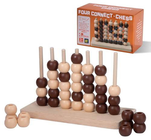 Conecta 4 Juego de Mesa Madera Juego de 4 en Raya 3D de Madera Juegos Educativos para Niños de 3 4 5 6 7 8 9 10 Años Regalos Educativos de Juguete para Niños y Adultos