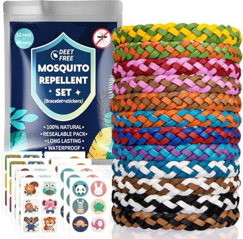 Mückenschutz Armband Set- 12 Stück Mückenarmband +60 Stück Mückenpflaster, Mücken Aufkleber für Kinder Erwachsene Camping Zubehör, Thailand Reise Travel Gadgets, Urlaub Klassenfahrt Summer Must Haves
