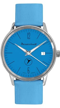 Aristo Messerschmitt Herren Uhr Kabinenroller KR202-BL mit Zifferblatt in der Farbe blau - Lederband blau - Quarz-Werk - Lederarmband in Blau - Made in Germany