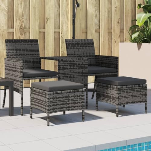 Massbinet Gartensofa 2 Sitzer mit Tisch und Hockern Garten Loungesofa Poly Rattan Grau