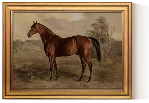 ARPEOTCY Leinwand Bilder mit Rahmen, Klein Vintage Wanddeko, Wandbilder Wohnzimmer Schlafzimmer Badezimmer Küche, Bauernhaus Zimmer Deko Aesthetic, Pferdegemälde kunstdrucke Painting, 40x30cm