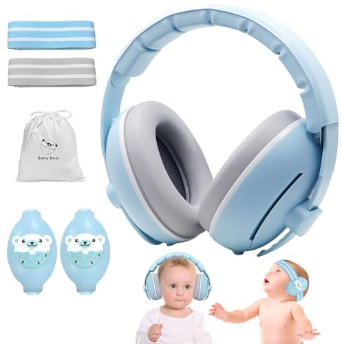 HVIERO 2 in 1 Gehörschutz Baby Verstellbares Lärmschutz Kopfhörer Kinder mit Geräuschunterdrückung, Ohrenschützer Baby für Bis 48 Monate Kopfhörer Lärmschutz