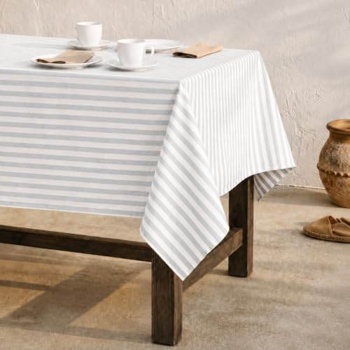GAMUSI Tischdecke, schmutzabweisend, rechteckig, Baumwollstoff, wasserdicht, Streifen, Hellgrau, 140 x 100 cm
