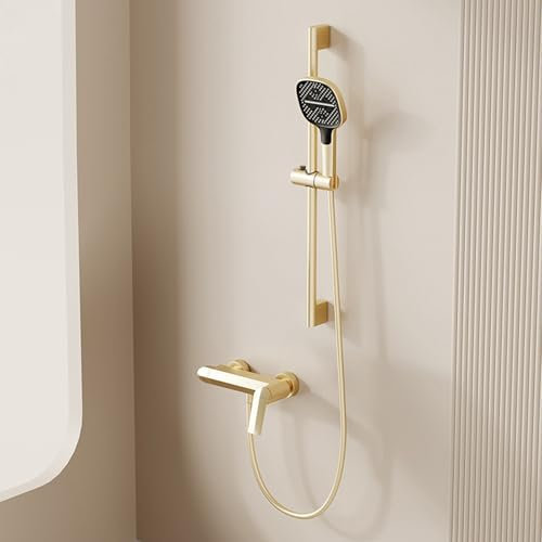 XJTNLB Robinet Cascade Mural Baignoire Or Brossé Mitigeur Bain Douche Cascade avec Barre de Douche
