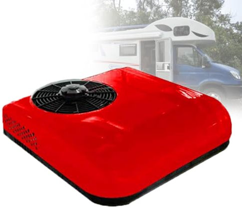 Universal RV Rooftop AC Unit - 12V/24V DC Electric Parking Air Conditioner for Camper Van, Trailer & Motorhome - Quiet Scroll Compressor, Fast Cooling, Energy Efficient,12V-Red