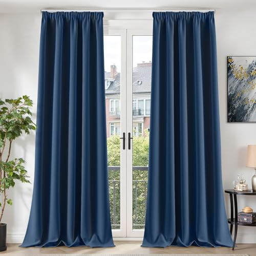 TOPICK Vorhänge Gardinen Verdunklungsvorhänge H260xB140 2er Set Dunkelblau | Abdunkelnd Vorhänge Blickdicht Wohnzimmer Gardinen für Schienensystem Blackout Curtains Gardinen mit Kräuselband Schlafzimmer