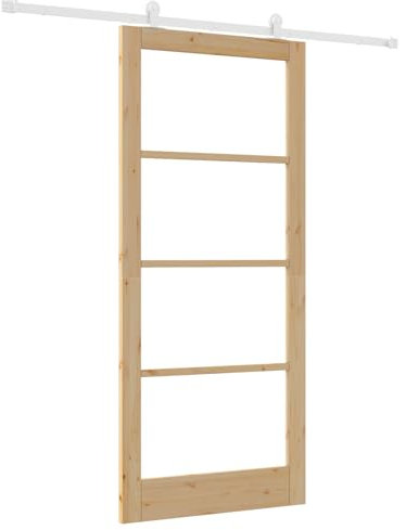 vidaXL Porte coulissante Orkdal en bois de pin massif naturel et blanc avec verre 93 x 211 cm avec rail kit quincaillerie utilisation intérieure moderne séparation