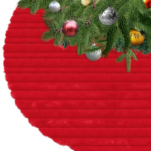 KONVINIT Jupe de Sapin de Noël Rouge Jupes d'arbre De Noël De Luxe XmasTree Jupe Christmas Tree Skirt Deco Pied Sapin Noel Doux et Chaud,78cm/90cm/122cm