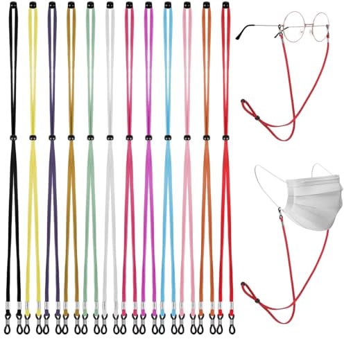 Sorcristy 12 Stück Brillenkette Damen, Verstellbare Leder Brillenbänder, Rutschfeste Brillenbänder, Universal Brillenkette Für Sonnenbrillen Lesebrillen Sportbrillen Damen Herren