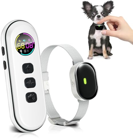 Collier d'entraînement Ultra-léger et Fin avec télécommande de 400 mètres, adapté aux Petits Chiens de 2,3 à 6,8 kg et aux Chiens de Taille Moyenne, (Blanc)