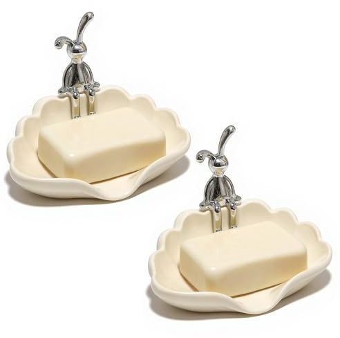 Keramik Seifenschale, 2 Stück Muscheln Weißer Seifenhalter aus Porzellan, Seifenschale mit Ablauf, für Küche Badezimmer und Dusche