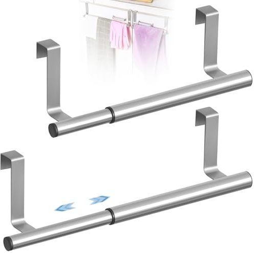 2 Pezzi Porta Asciugamani Cucina Acciaio Inossidabile con Strisce Antigraffio, Appendi Strofinacci Estensibile Forare Senza 25-40cm, Appendini Salviette Bagno Appendere alle Anta per Casseto Armadio