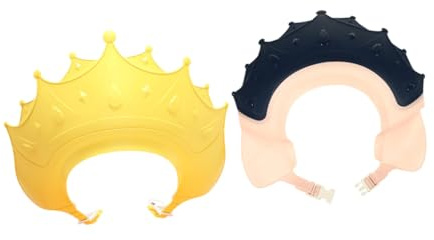 ULDIGI 2 Stück Waschhaube mit Ohr Augenschutz Kronenform Badekappe für Neugeborene und Kleinkinder Shampoo Schutz für Baden Haare Schneiden und Duschen