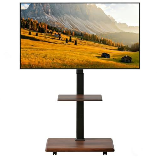 HOMFME Mobile TV Cart on Wheels for 32-75 Inch TVs, Height Adjustable TV Stand with 2 Tier Shelves & Lockable Wheels, Rolling Floor TV Trolley and Portable Stand with Laptop Shelf Holds up to 50KG