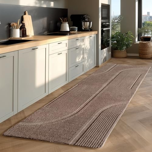 KADIMA DESIGN Teppich Kurzflor Bohemian Design Pflegeleicht Modern Waschbar Läufer Beige 80x250 cm Wohnzimmer Esszimmer Fußbodenheizung Oeko-TEX Schadstoffgeprüft Gekettelt geeignet | LAVAREDO