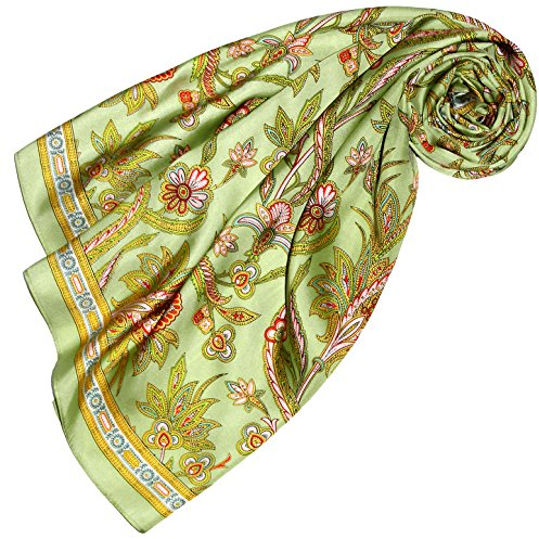 LORENZO CANA Foulard pour la femme – écharpe de 100% soie pour le printemps et l´été, carré avec les mesures de 90 x 90 cm – en vert clair vert tilleul rouge rose