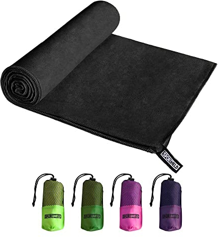 Sportheld® MIKRO-Faser Sport Hand-Tuch | Schwarz | 80 x 160cm | Groß | Micro-Faser - leicht, saugfähig | inklusive Tragetasche