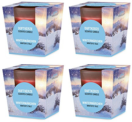 pajoma® Duftkerze 4er Set, Wintermärchen - im satinierten Glas | 4x 120g Wachsgewicht, Brenndauer: 25 Stunden, in edler Geschenkverpackung | Premium Qualität