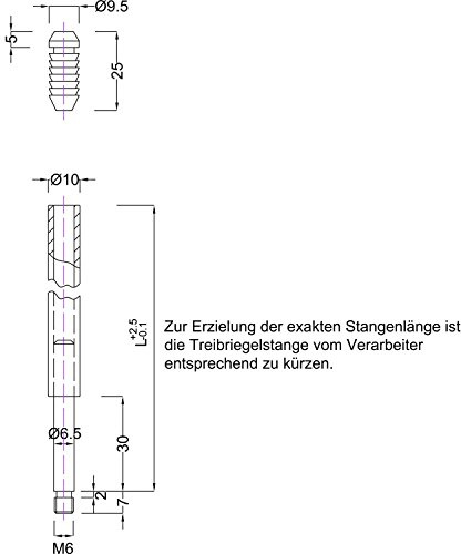 Treibriegelstange BMH 1101, 1385 mm, m. Gleitstopfen f. oben, Stahl verzinkt