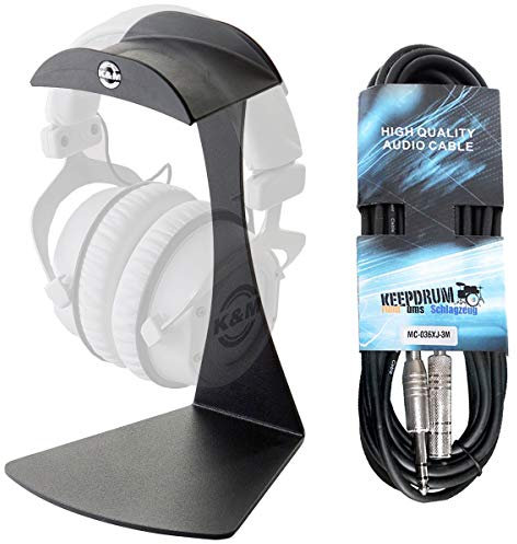K&M 16075 Kopfhörer Tisch-Stativ Ständer Schwarz + keepdrum Verlängerungskabel 3m